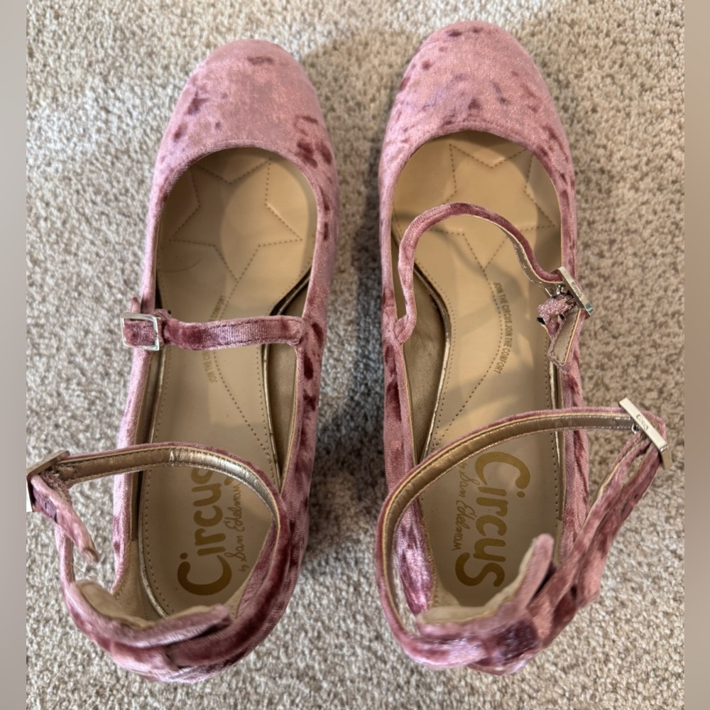 Circus by Sam Edelman Velvet Joyce Pumps Heels in Mauve Pink Mary Jane Shoes - Picture 7 of 12